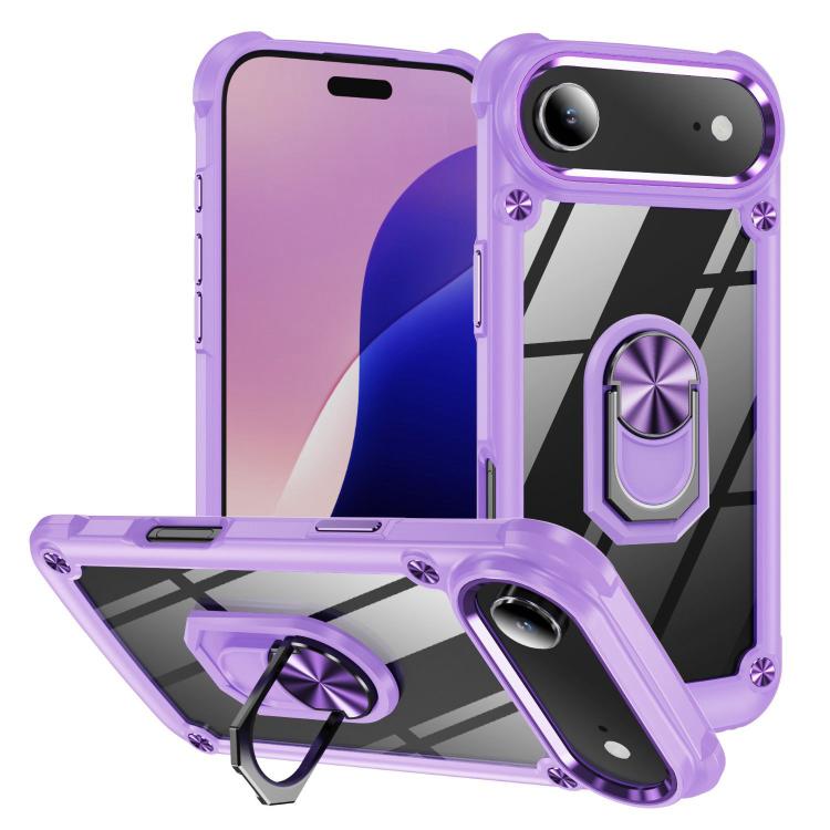 For iPhone Air TPU + PC Lens Protection Phone Case with Ring Holder(Purple)