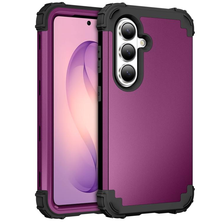For Samsung Galaxy S26 5G 3 in 1 Silicone Hybrid PC Shockproof Phone Case(Dark Purple Black)