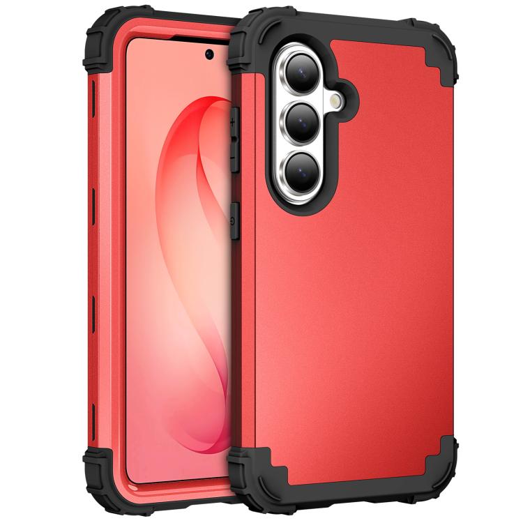For Samsung Galaxy S26 5G 3 in 1 Silicone Hybrid PC Shockproof Phone Case(Red Black)