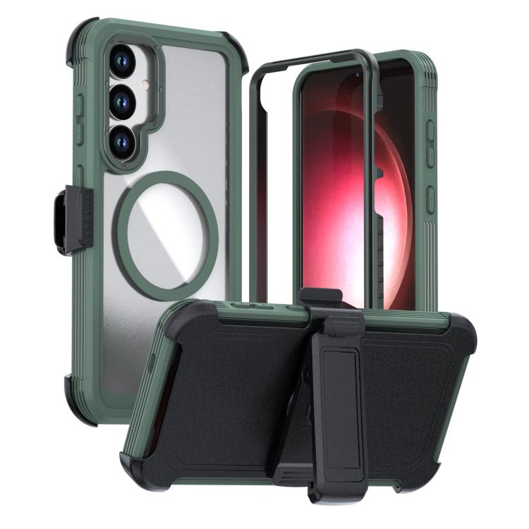 For Samsung Galaxy S26 5G Acrylic Full Coverage Magnetic Phone Case with Back Clip(Dark Green)