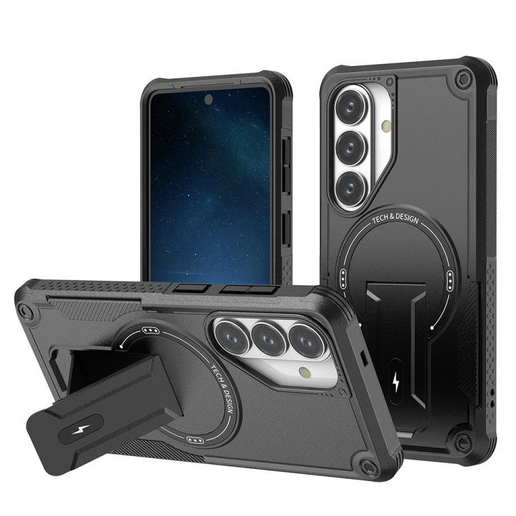 For Samsung Galaxy S26 5G Armor MagSafe Holder PC Hybrid TPU Phone Case(Black)