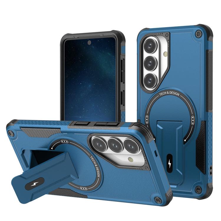 For Samsung Galaxy S26 5G Armor MagSafe Holder PC Hybrid TPU Phone Case(Dark Blue)