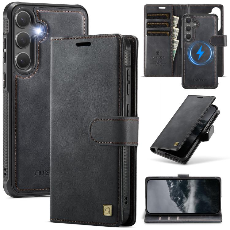 For Samsung Galaxy S26 5G AutSpace A05 2 in 1 Retro Calf Texture MagSafe Magnetic Phone Case(Black)