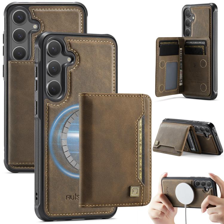 For Samsung Galaxy S26 5G AutSpace A13 MagSafe Magnetic RFID Flip Card Bag Phone Case(Coffee)