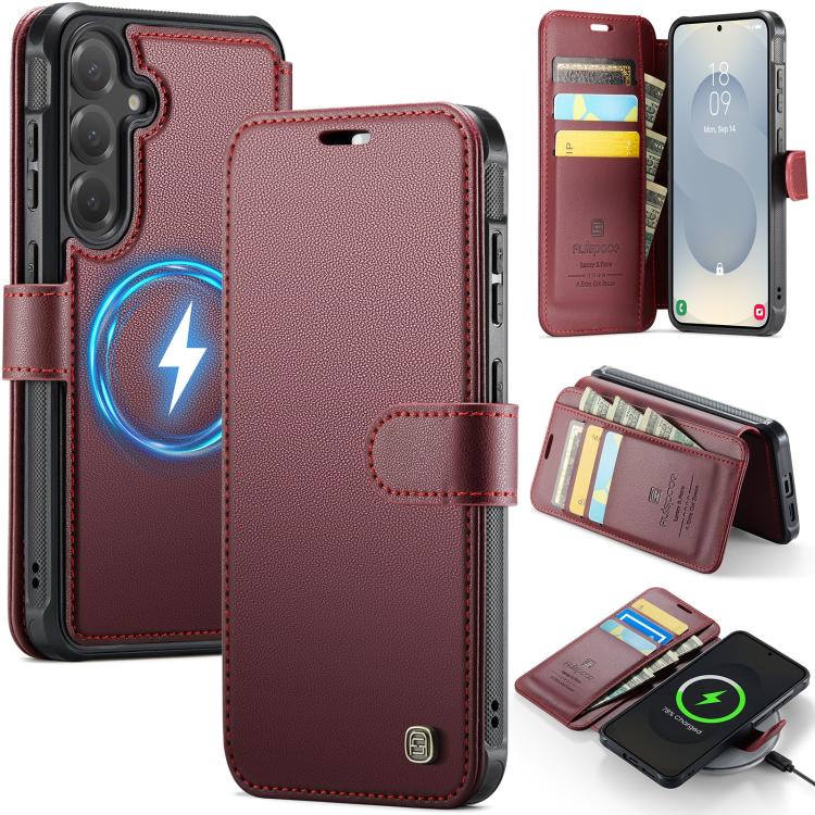 For Samsung Galaxy S26 5G AutSpace A15 Retro Magnetic Clasp Vegan Leather Phone Case(Red)