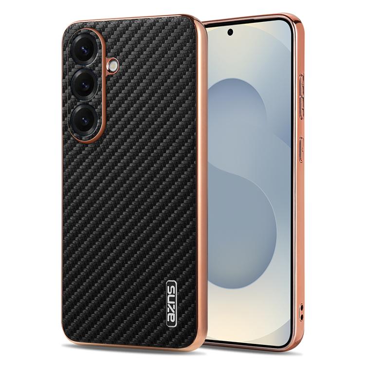 For Samsung Galaxy S26 5G AZNS Electroplated Edge Carbon Fiber Texture Phone Case(Black)