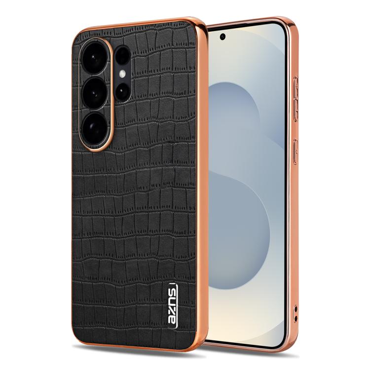For Samsung Galaxy S26 5G AZNS Electroplated Frame Crocodile Texture Full Coverage Phone Case(Black)