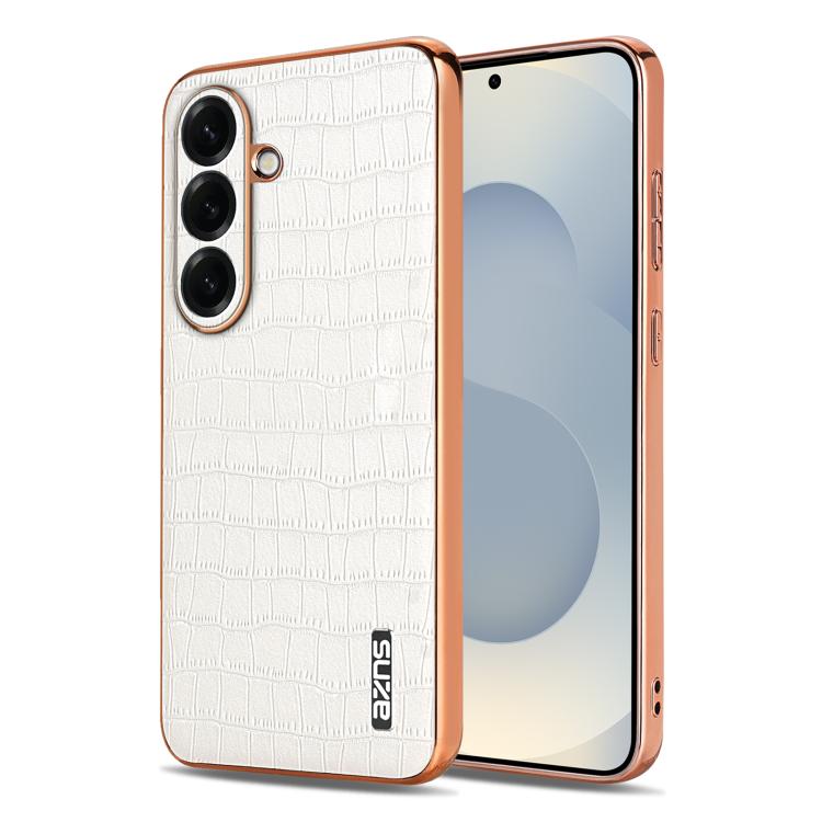 For Samsung Galaxy S26 5G AZNS Electroplated Frame Crocodile Texture Full Coverage Phone Case(White)