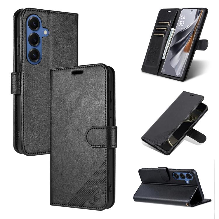 For Samsung Galaxy S26 5G AZNS Sheepskin Texture Flip Leather Phone Case(Black)