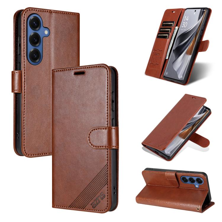For Samsung Galaxy S26 5G AZNS Sheepskin Texture Flip Leather Phone Case(Brown)
