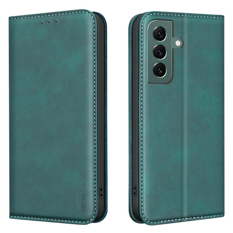 For Samsung Galaxy S26 5G BINFEN COLOR Calfskin Texture Magnetic RFID Vegan Leather Phone Case(Green)