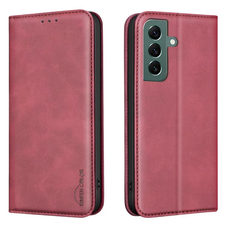 For Samsung Galaxy S26 5G BINFEN COLOR Calfskin Texture Magnetic RFID Vegan Leather Phone Case(Red)