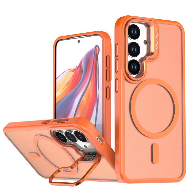For Samsung Galaxy S26 5G Bright Color Frosted Skin-feel Camera Bracket Magsafe Phone Case(Orange)