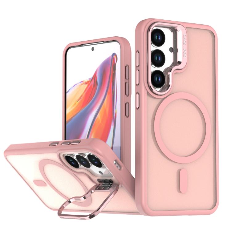 For Samsung Galaxy S26 5G Bright Color Frosted Skin-feel Camera Bracket Magsafe Phone Case(Pink)