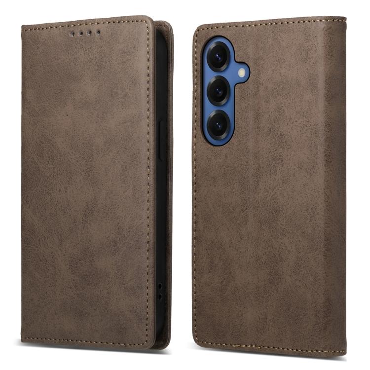 For Samsung Galaxy S26 5G Business Solid Color Magnetic RFID Leather Phone Case(Brown)