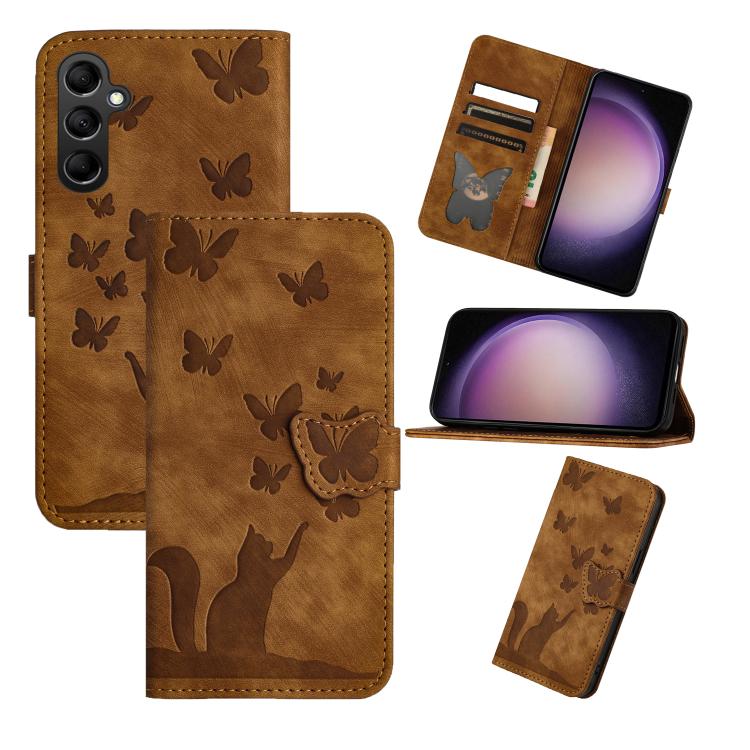 For Samsung Galaxy S26 5G Butterfly Cat Embossing Flip Leather Phone Case(Brown)