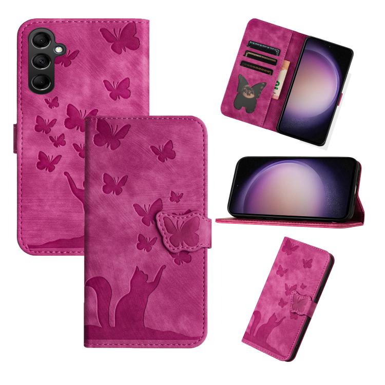 For Samsung Galaxy S26 5G Butterfly Cat Embossing Flip Leather Phone Case(Pink)