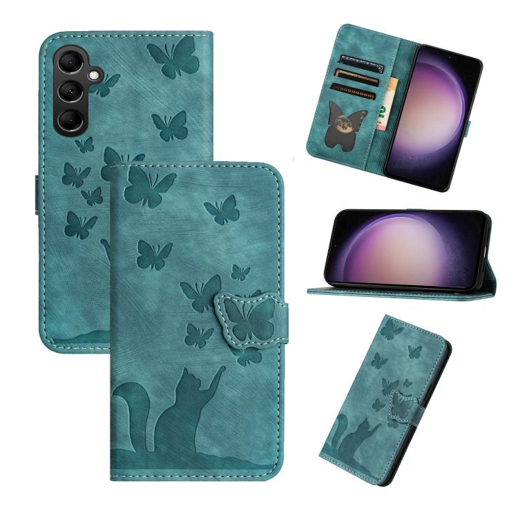 For Samsung Galaxy S26 5G Butterfly Cat Embossing Flip Leather Phone Case(Wathet)