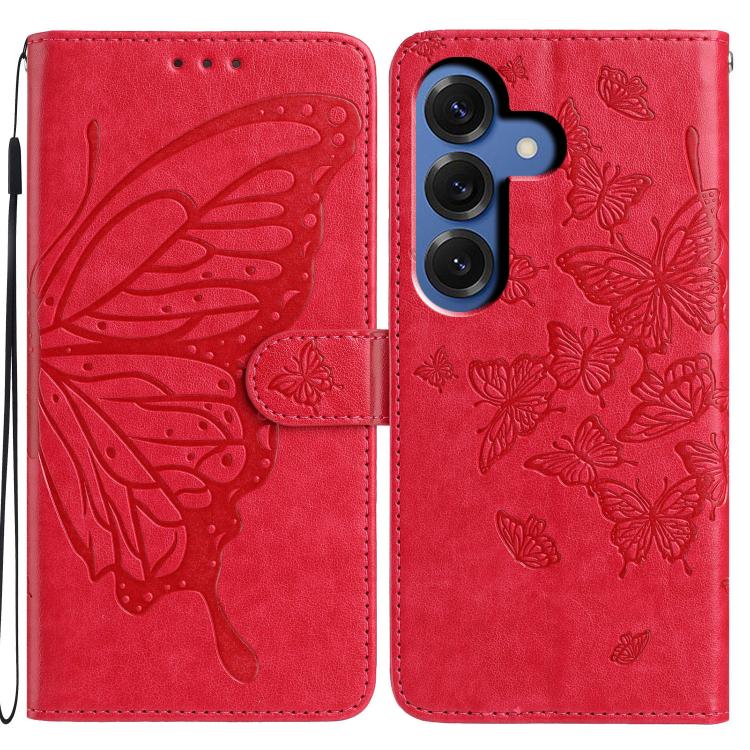 For Samsung Galaxy S26 5G Butterfly Flutter Pattern Embossed Leather Phone Case(Red)