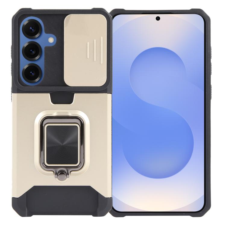 For Samsung Galaxy S26 5G Camera Shield Card Slot PC+TPU Phone Case(Gold)