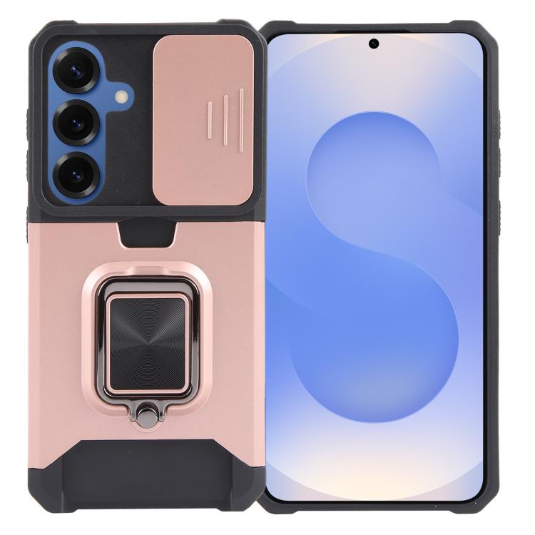 For Samsung Galaxy S26 5G Camera Shield Card Slot PC+TPU Phone Case(Rose Gold)