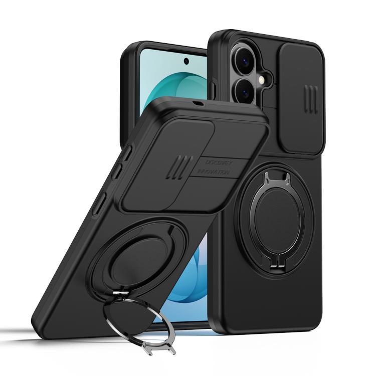 For Samsung Galaxy S26 5G Camera Sliding Shield Magnetic Rotation Holder Phone Case(Black)