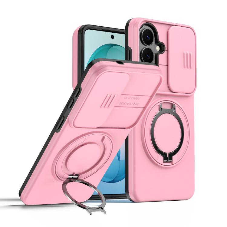 For Samsung Galaxy S26 5G Camera Sliding Shield Magnetic Rotation Holder Phone Case(Pink)
