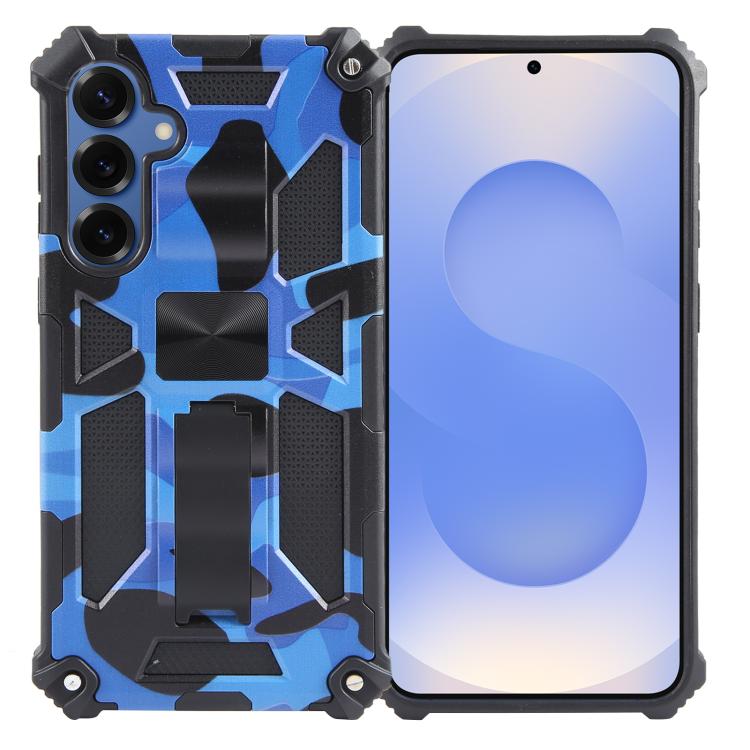 For Samsung Galaxy S26 5G Camouflage Armor Kickstand TPU + PC Magnetic Phone Case(Dark Blue)
