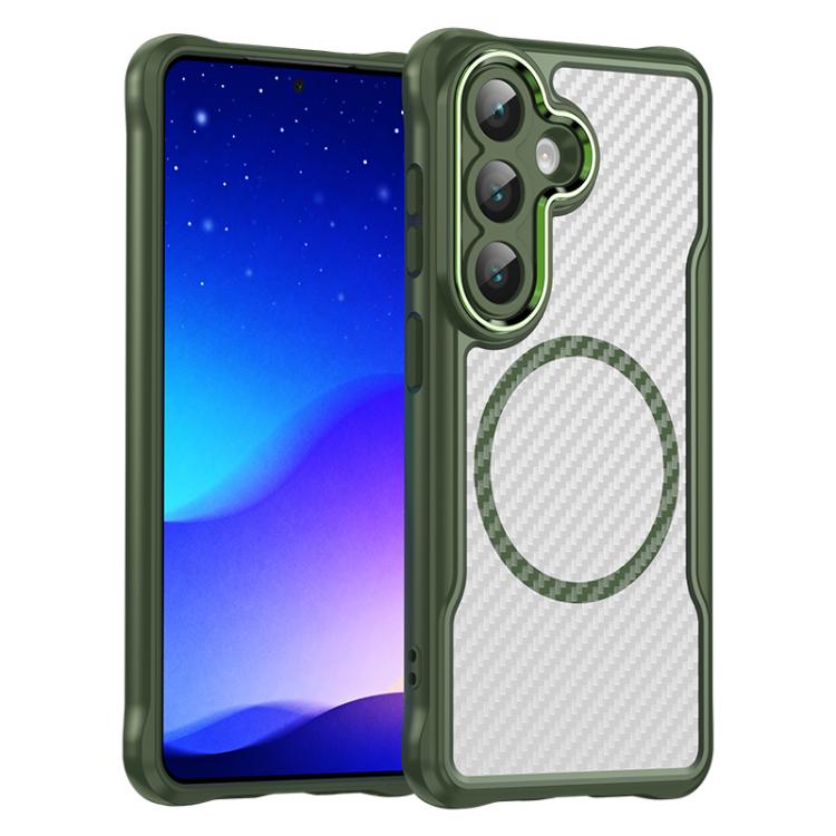 For Samsung Galaxy S26 5G Carbon Fiber Texture MagSafe Translucent Phone Case(Green)