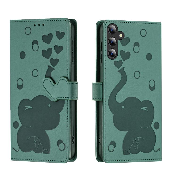 For Samsung Galaxy S26 5G Cartoon Elephant Embossed Leather Phone Case(Green)