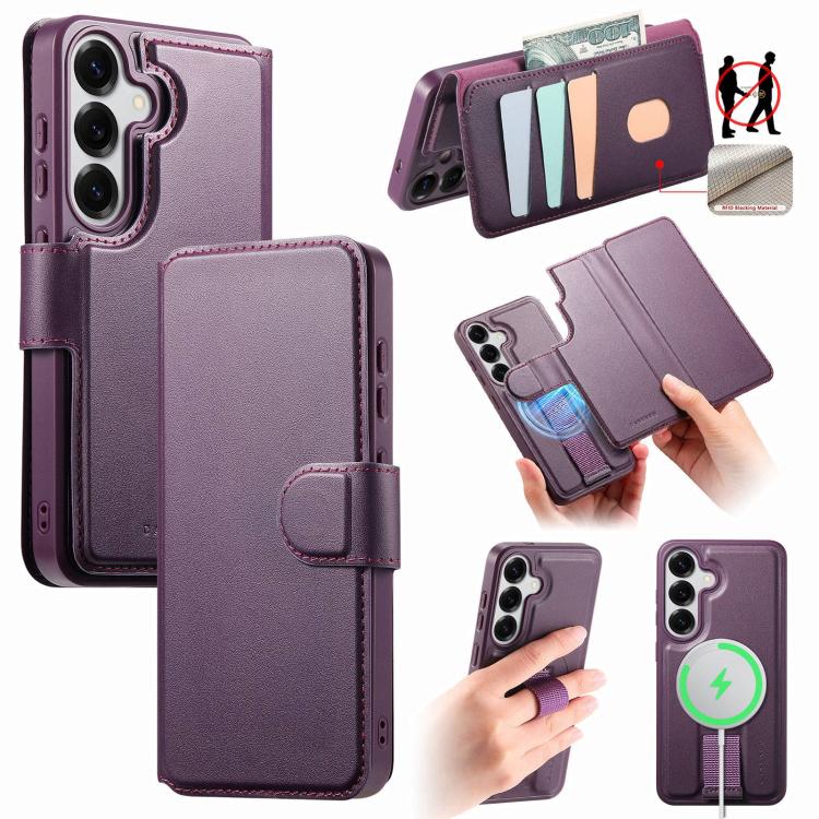For Samsung Galaxy S26 5G CaseNeo Finger Grip Strap MagSafe Leather Phone Case(Purple)