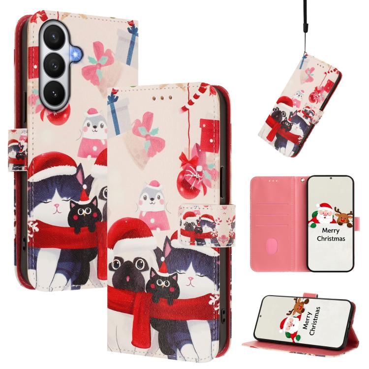 For Samsung Galaxy S26 5G Christmas Series Buckle Leather Phone Case with Hand Strap(Christmas Animals)