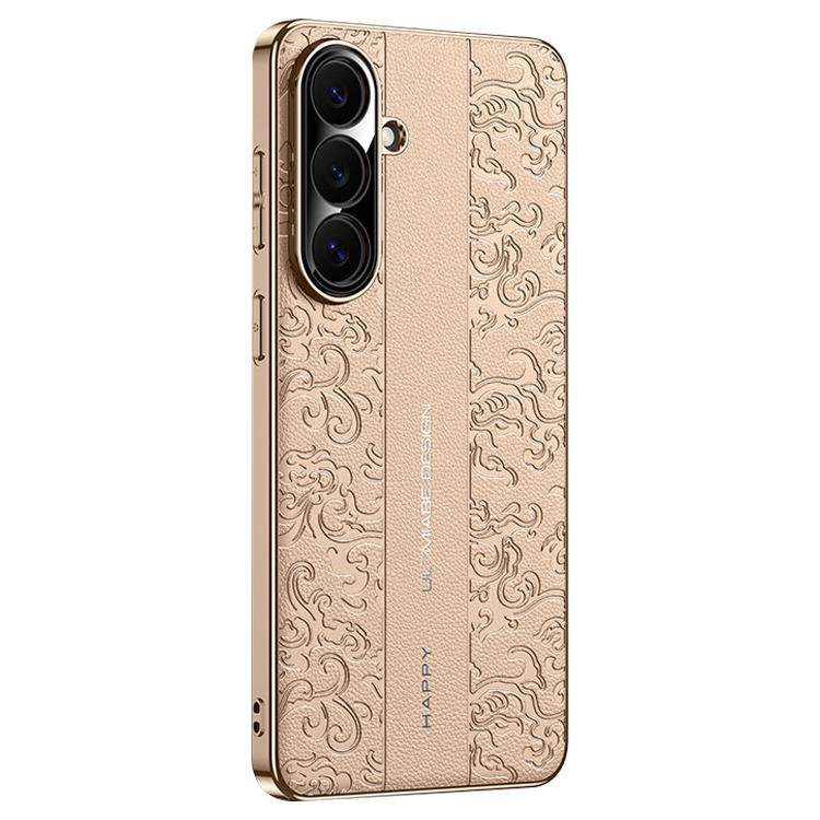 For Samsung Galaxy S26 5G Cloud Dragon Pattern Plain Leather PC Phone Case(Gold)