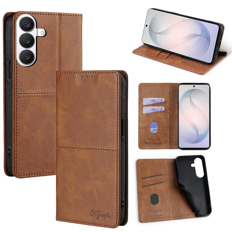 For Samsung Galaxy S26 5G Cow Texture Magnetic Leather Phone Case(Light Brown)