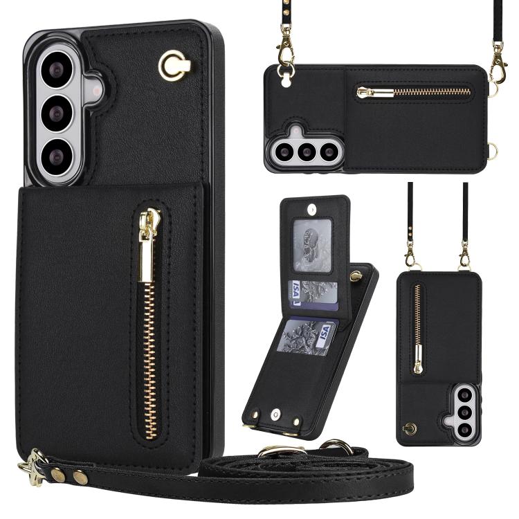 For Samsung Galaxy S26 5G Cross-body Zipper Square Phone Case with Holder(Black)
