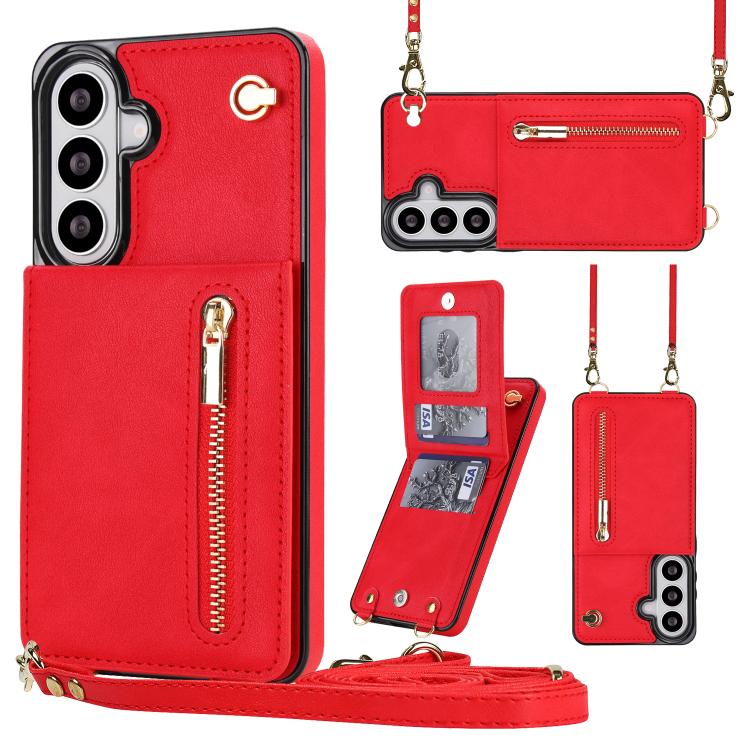 For Samsung Galaxy S26 5G Cross-body Zipper Square Phone Case with Holder(Red)