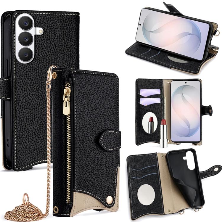 For Samsung Galaxy S26 5G Crossbody Chain Fishtail Litchi Leather Phone Case(Black)