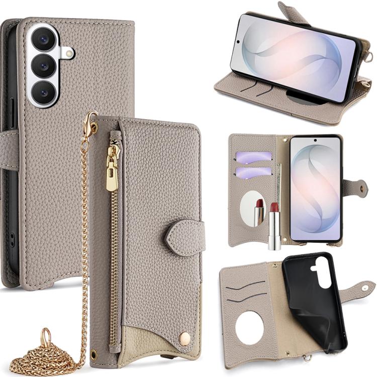 For Samsung Galaxy S26 5G Crossbody Chain Fishtail Litchi Leather Phone Case(Grey)