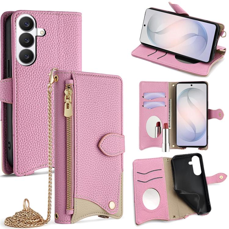 For Samsung Galaxy S26 5G Crossbody Chain Fishtail Litchi Leather Phone Case(Pink)