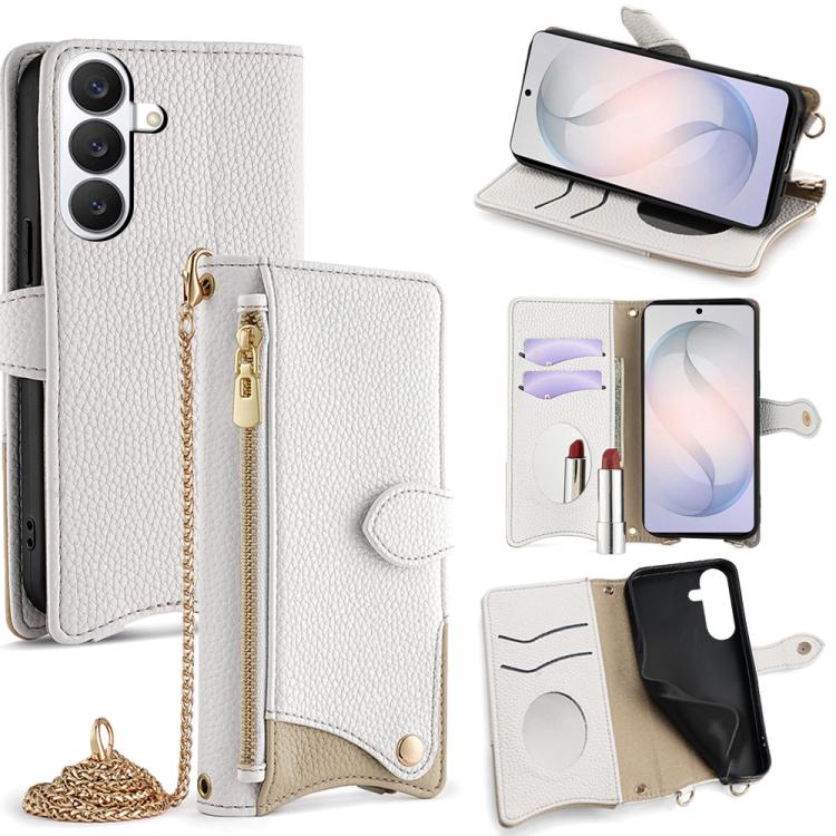 For Samsung Galaxy S26 5G Crossbody Chain Fishtail Litchi Leather Phone Case(White)