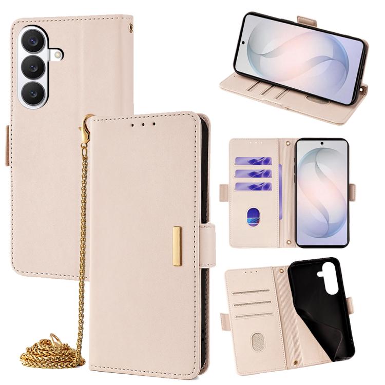 For Samsung Galaxy S26 5G Crossbody Chain Leather Phone Case(White)