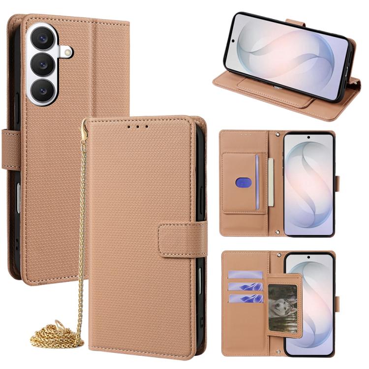For Samsung Galaxy S26 5G Crossbody Chain Triangle Leather Phone Case(Brown)