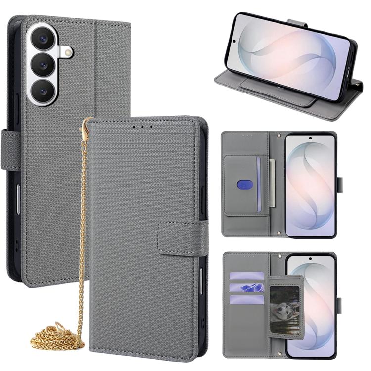 For Samsung Galaxy S26 5G Crossbody Chain Triangle Leather Phone Case(Grey)