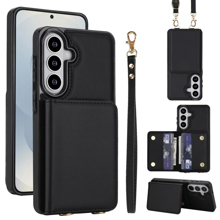 For Samsung Galaxy S26 5G Crossbody Dual-buckle Wallet RFID Back Leather Phone Case(Black)
