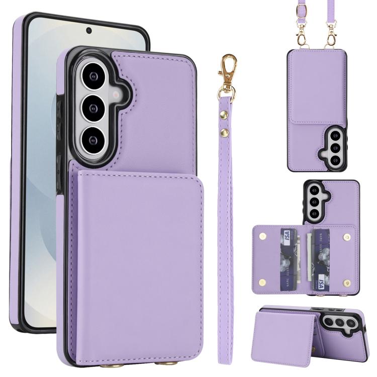 For Samsung Galaxy S26 5G Crossbody Dual-buckle Wallet RFID Back Leather Phone Case(Light Purple)