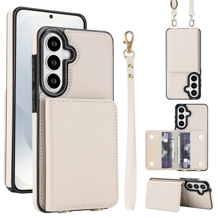 For Samsung Galaxy S26 5G Crossbody Dual-buckle Wallet RFID Back Leather Phone Case(White)