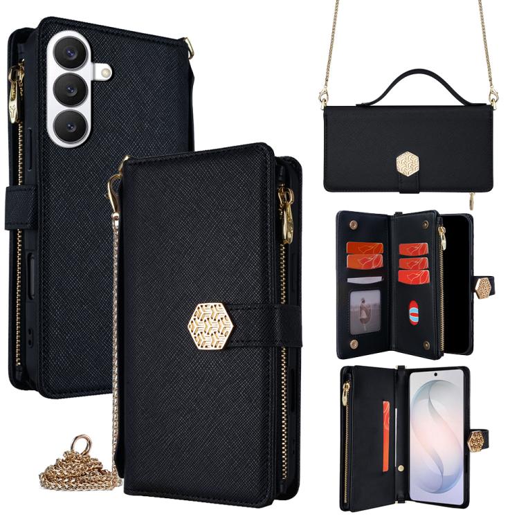 For Samsung Galaxy S26 5G Crossbody Handle Cross Texture Leather Phone Case(Black)