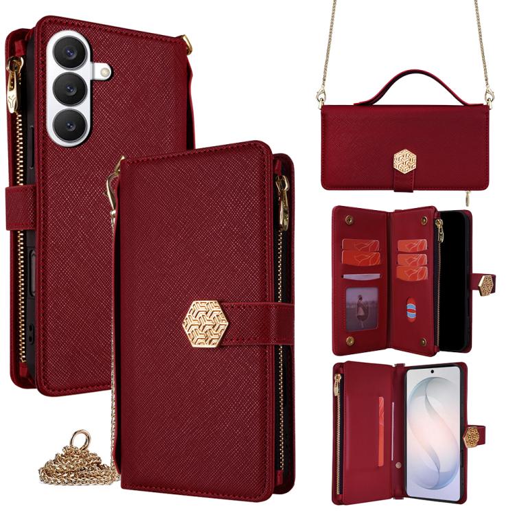 For Samsung Galaxy S26 5G Crossbody Handle Cross Texture Leather Phone Case(Red)