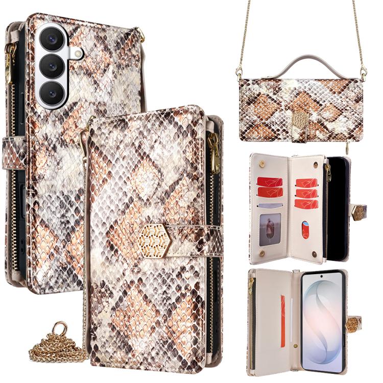For Samsung Galaxy S26 5G Crossbody Handle Snake Texture Leather Phone Case(White)