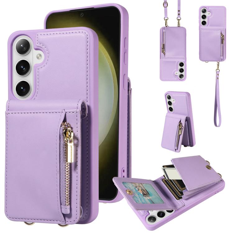 For Samsung Galaxy S26 5G Crossbody Lanyard Zipper Wallet Leather Phone Case(Purple)